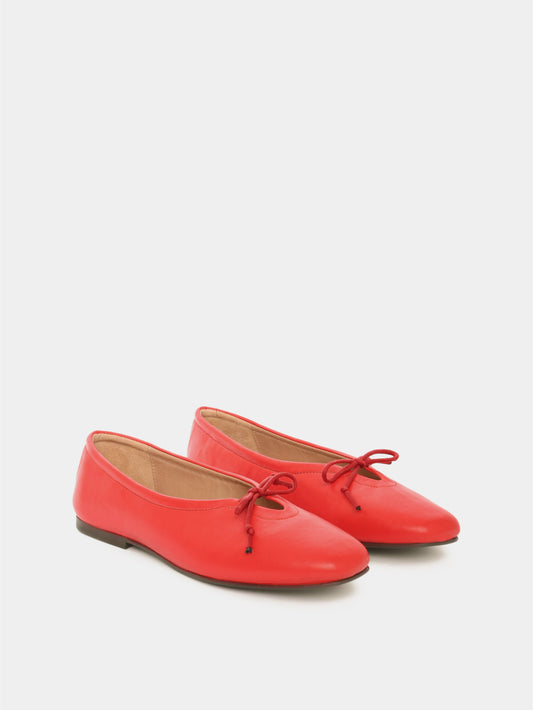 Lipstick leather ballerina flats with a red bow
