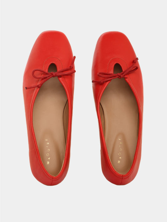 Lipstick leather ballerina flats with a red bow