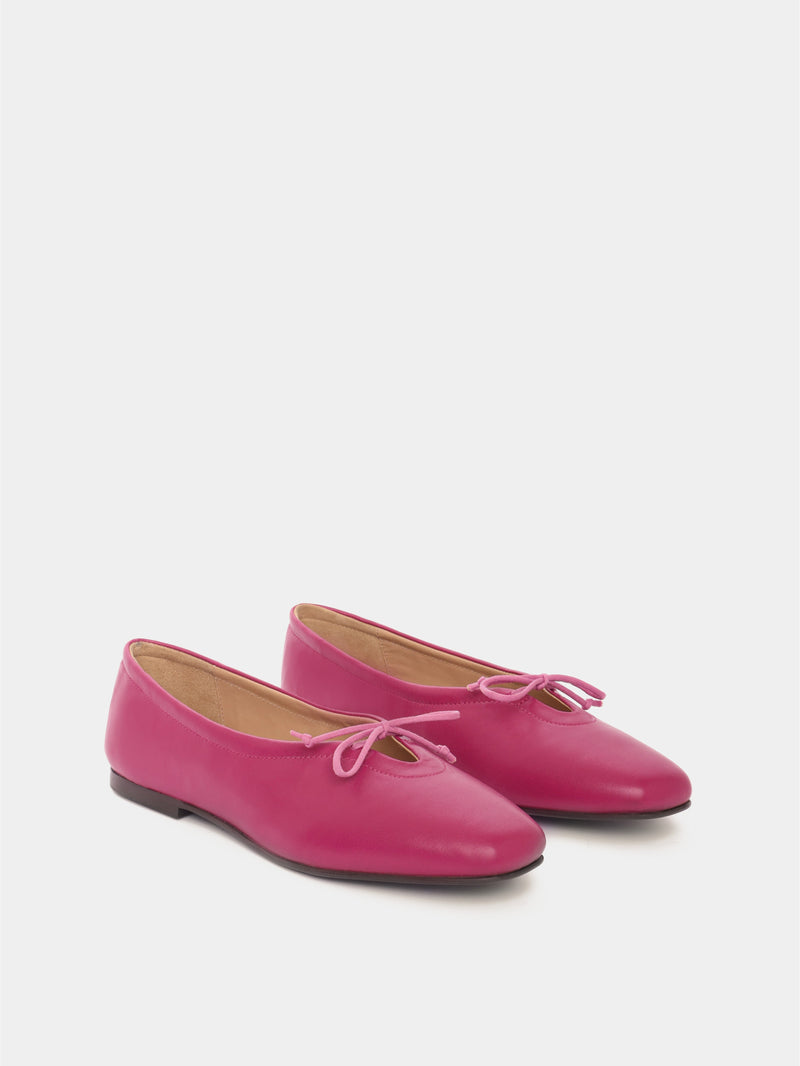 Mauve leather ballerina flats with a mauve bow