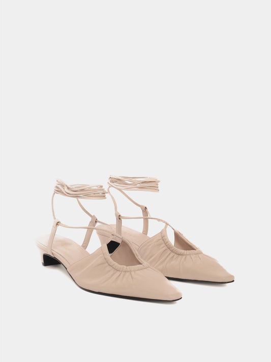 Cream leather low-heeled mules with leather laces