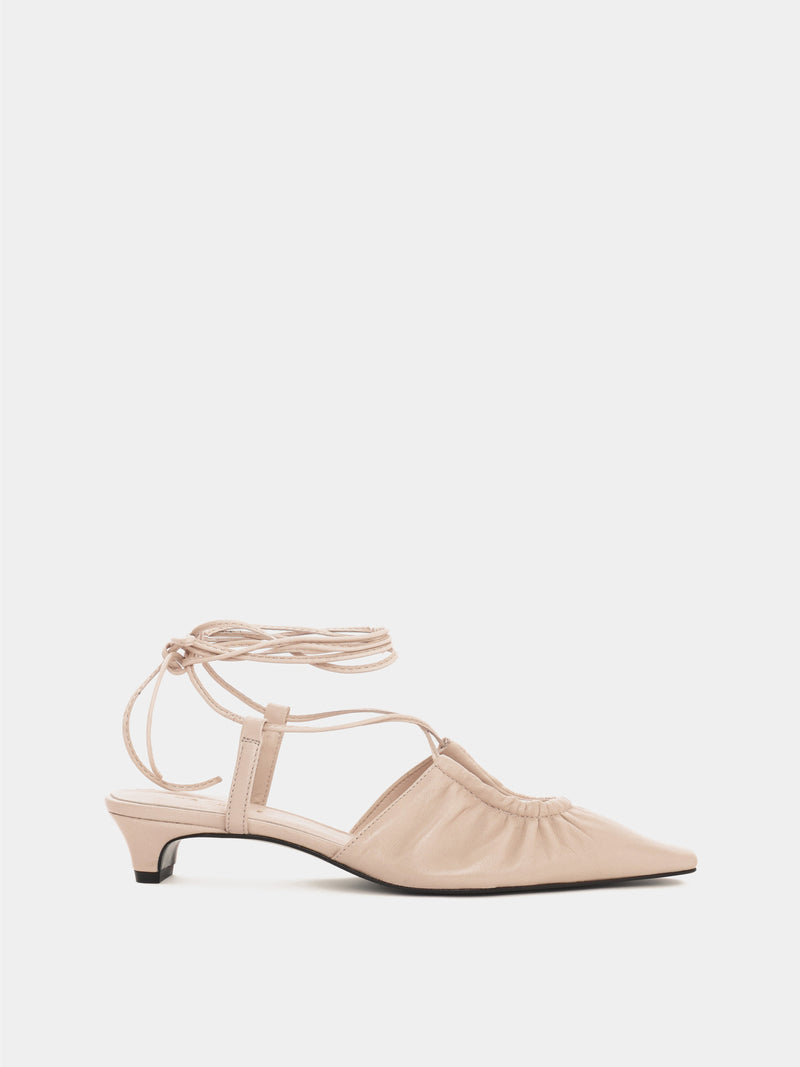 Cream leather low-heeled mule with leather laces