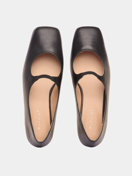 Black mary-jane leather flats with a square-toe