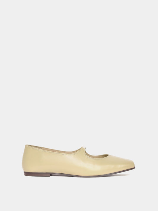 Pistachio mary-jane leather flat with a square-toe