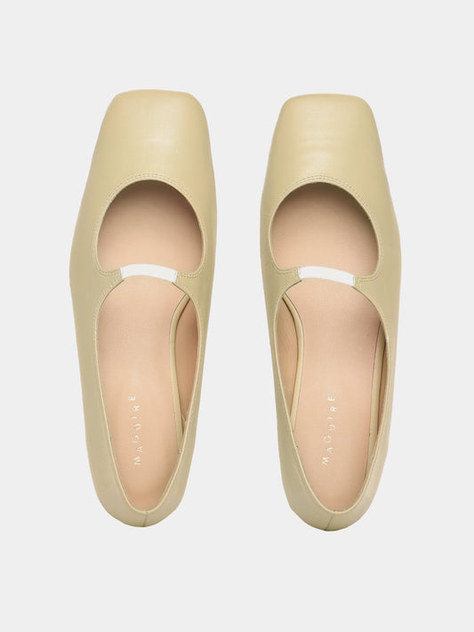 Pistachio mary-jane leather flats with a square-toe