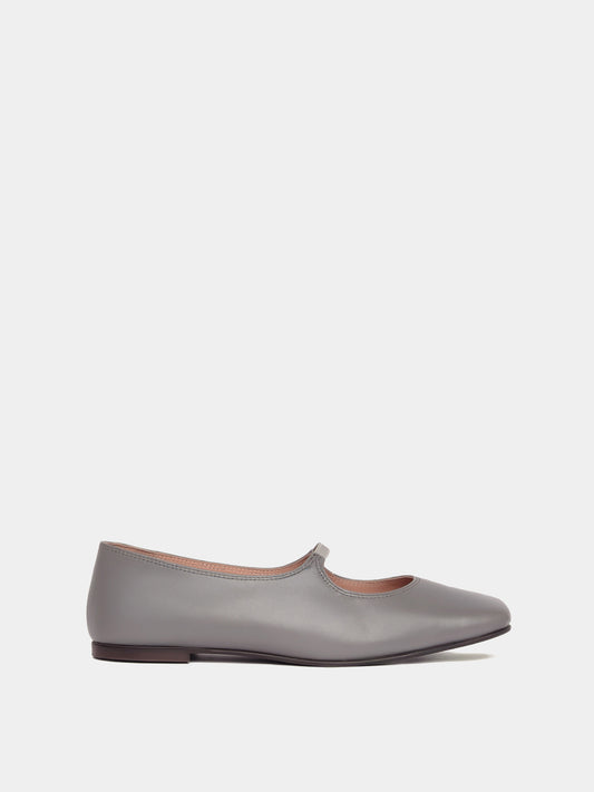 Slate mary-jane leather flat with a square-toe