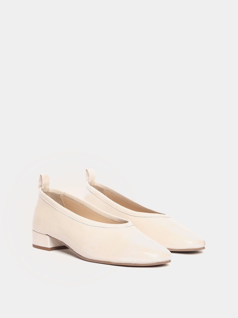 Cream patent leather ballerina pumps