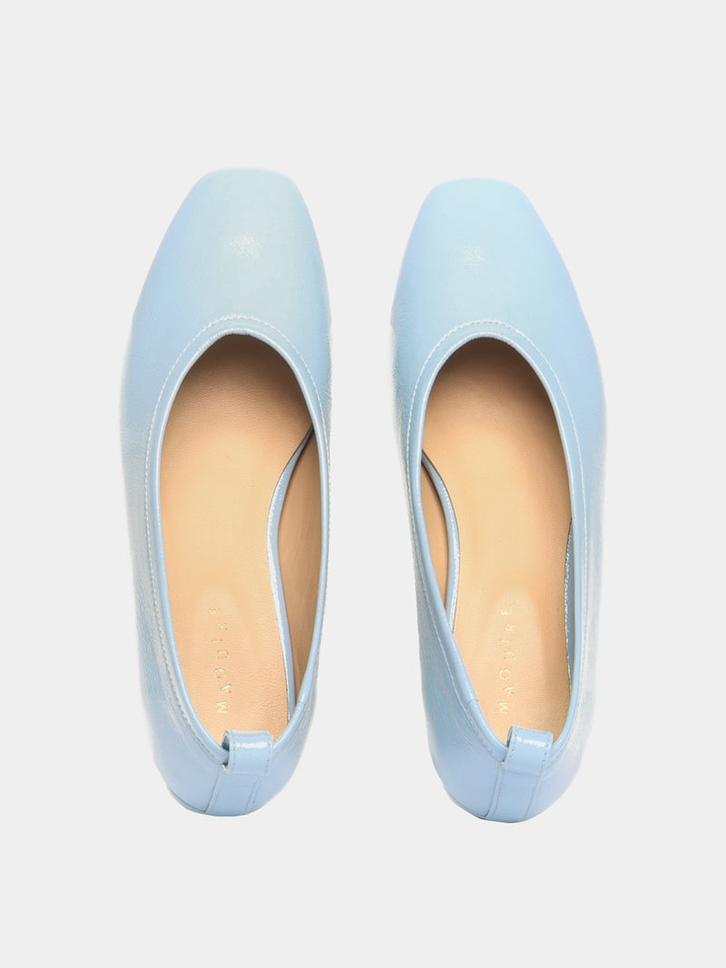 Sky blue patent leather ballerina pumps