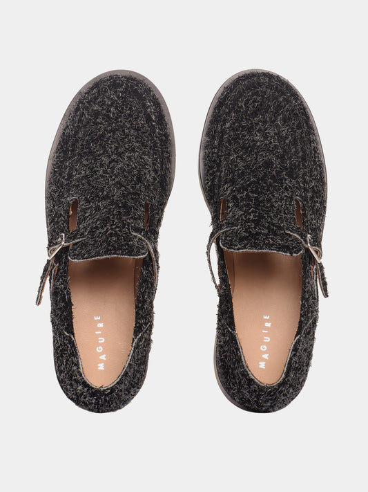 Flat mary-jane brushed suede shoe in a black colour