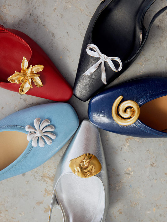 All the different type of clip on different color heel shoes